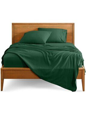 Bare Home Split King Sheet 4 Piece Set Forest Green Premium Microfiber Up to 15"
